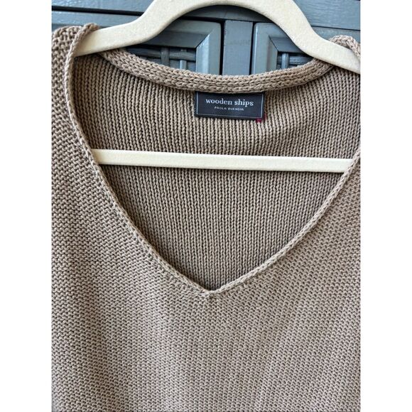 Wooden Ship Tan V Neck knit Sweater Med/Lrg $160 G44 - Picture 2 of 8